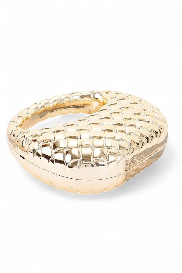 Weaved Textured Metallic Top Handle Acrylic Clutch