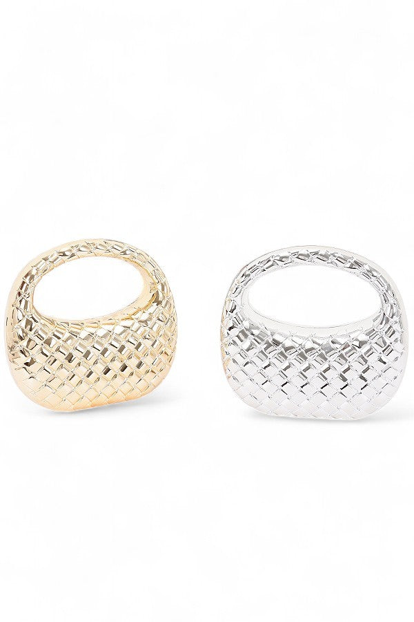 Weaved Textured Metallic Top Handle Acrylic Clutch