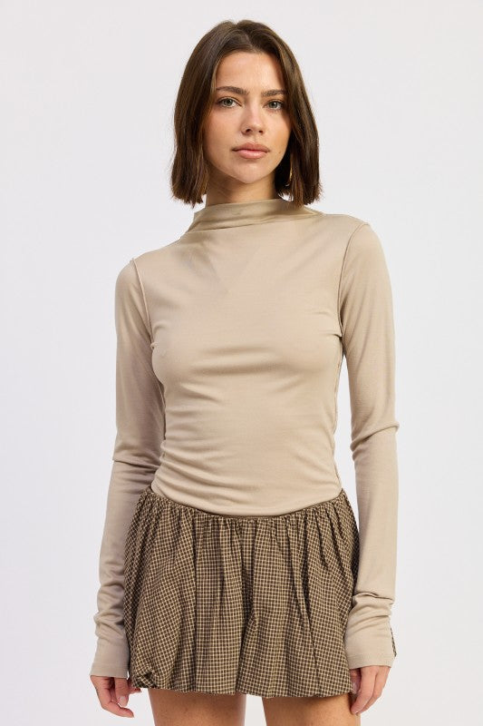 Mock Neck Long Sleeve Jersey Top