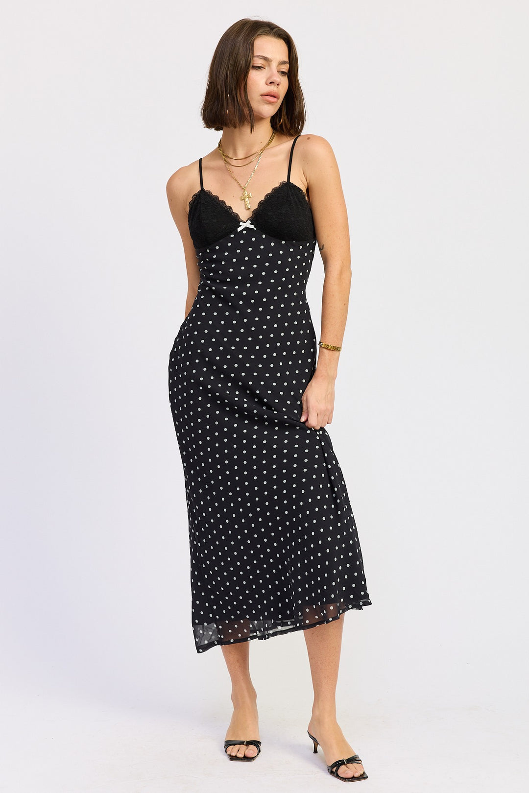 Midi Spaghetti Strap Dress With Lace Detail