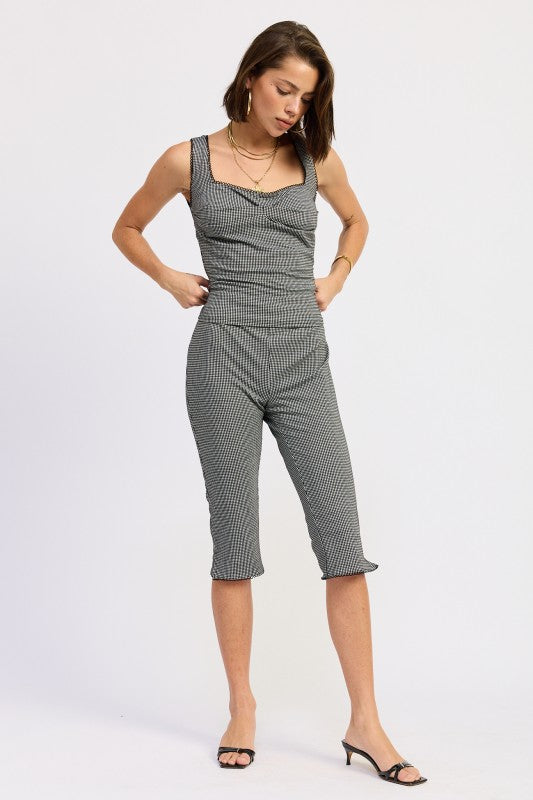 Gingham Capri Pants With Lace Trim