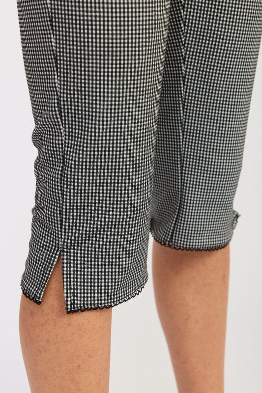 Gingham Capri Pants With Lace Trim