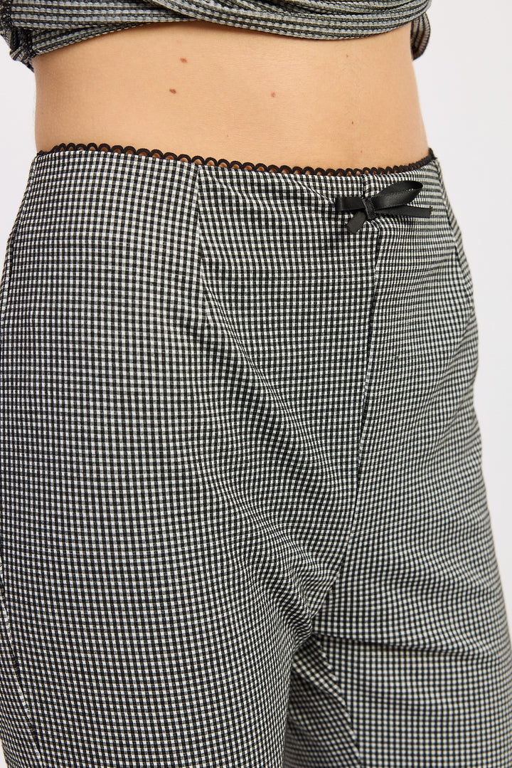 Gingham Capri Pants With Lace Trim