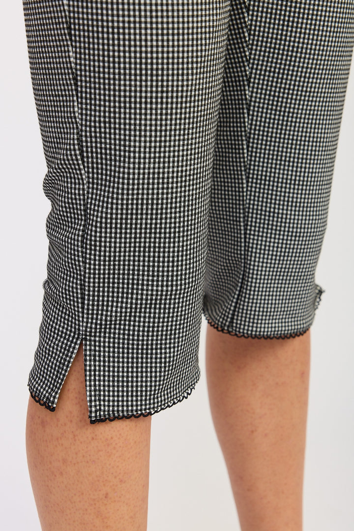 Gingham Capri Pants With Lace Trim