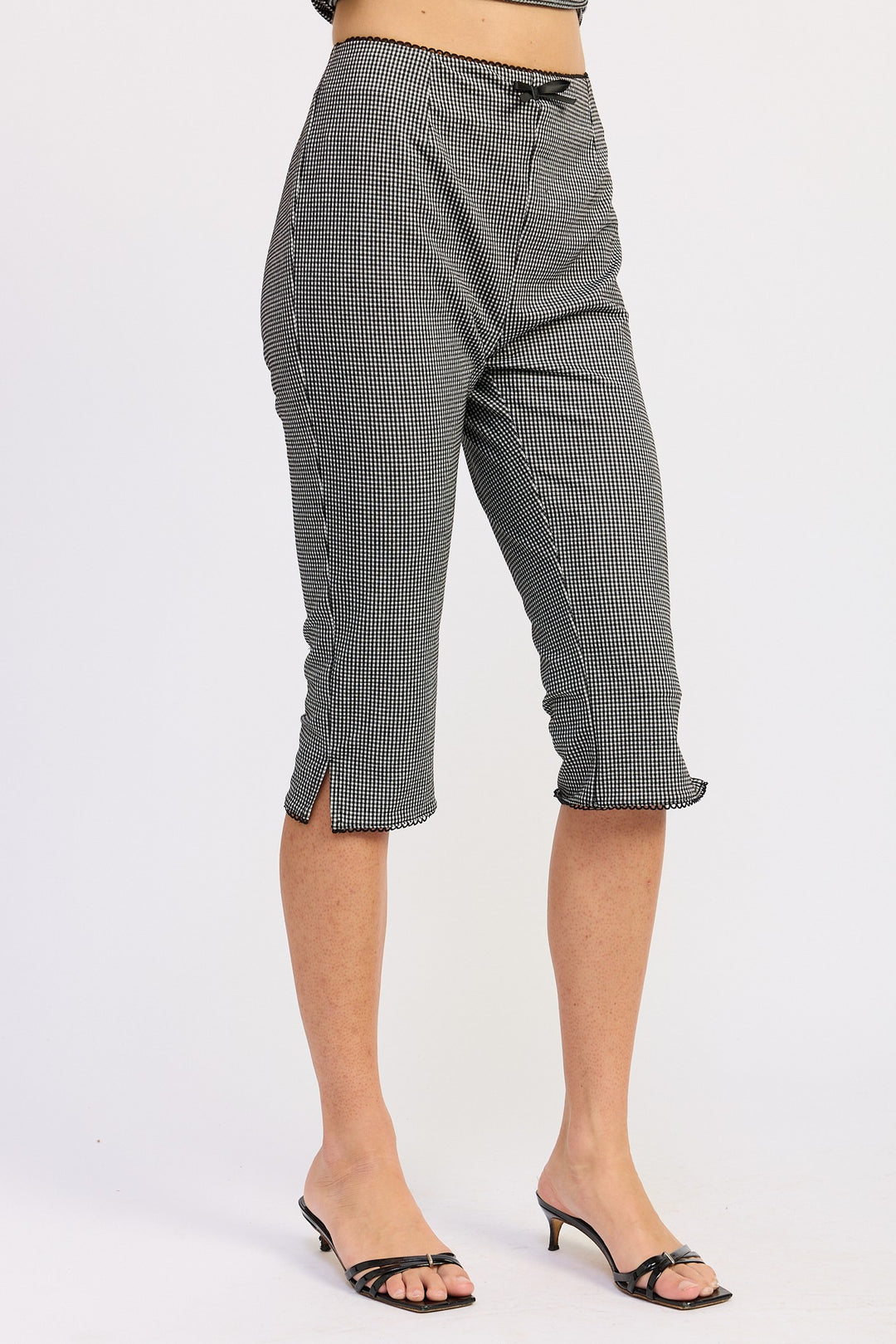 Gingham Capri Pants With Lace Trim