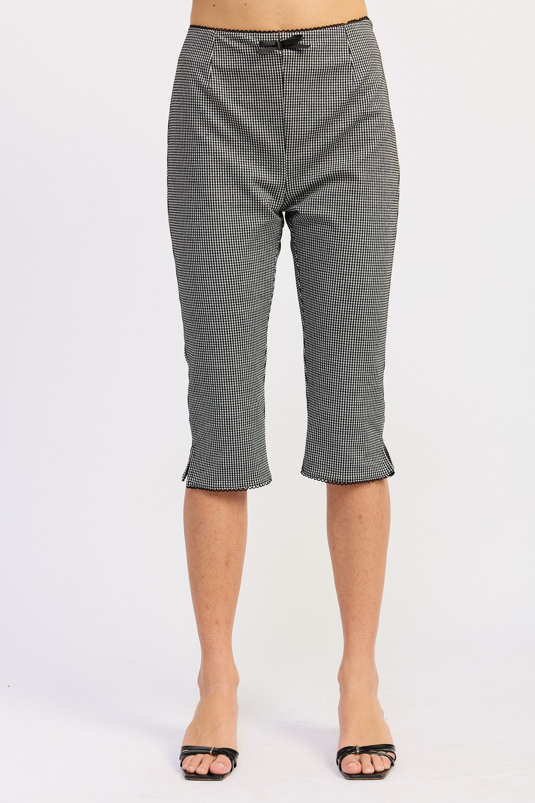 Gingham Capri Pants With Lace Trim