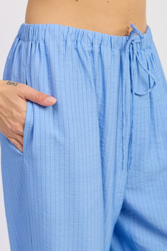 Striped Loose Pants With Waist Drawstring