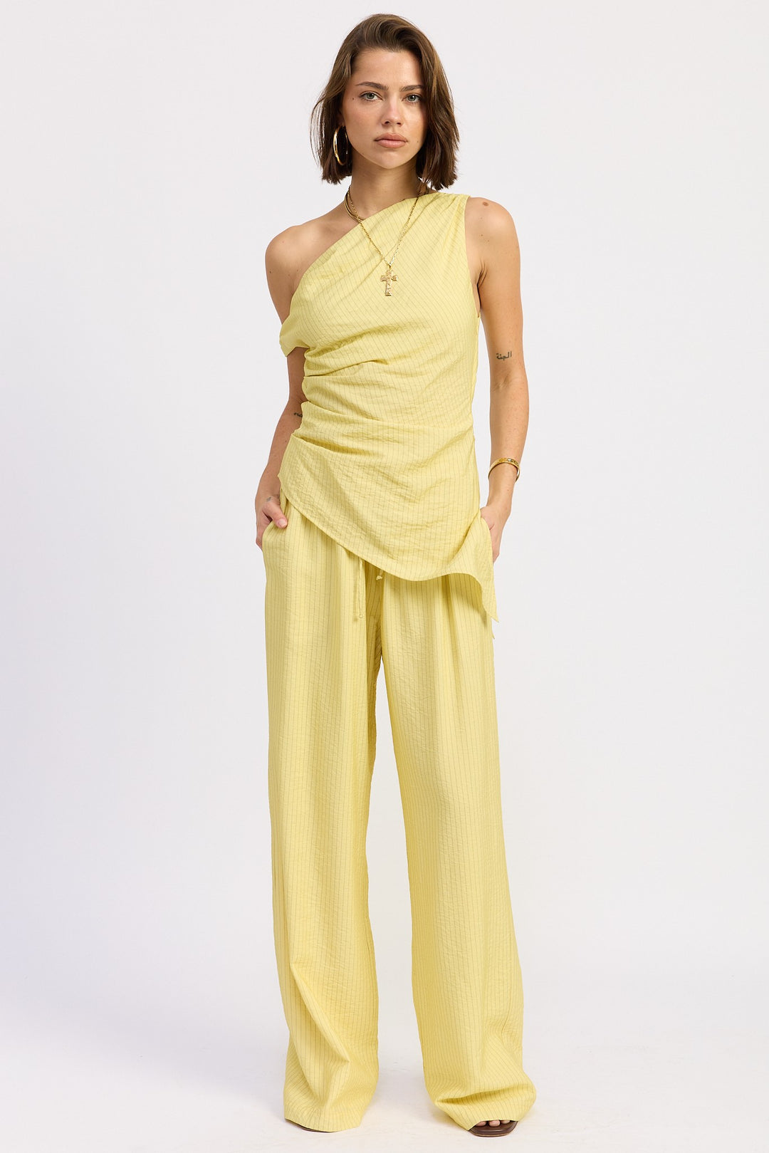 Yellow Black Stripe Striped Loose Pants With Waist Drawstring