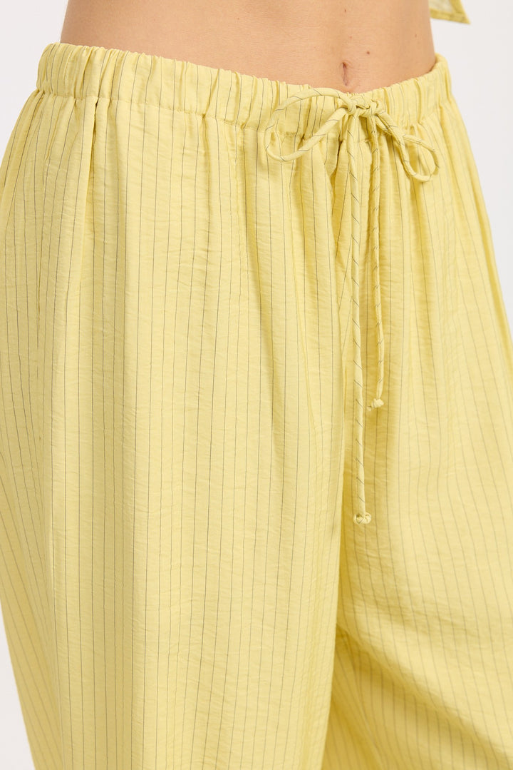 Yellow Black Stripe Striped Loose Pants With Waist Drawstring