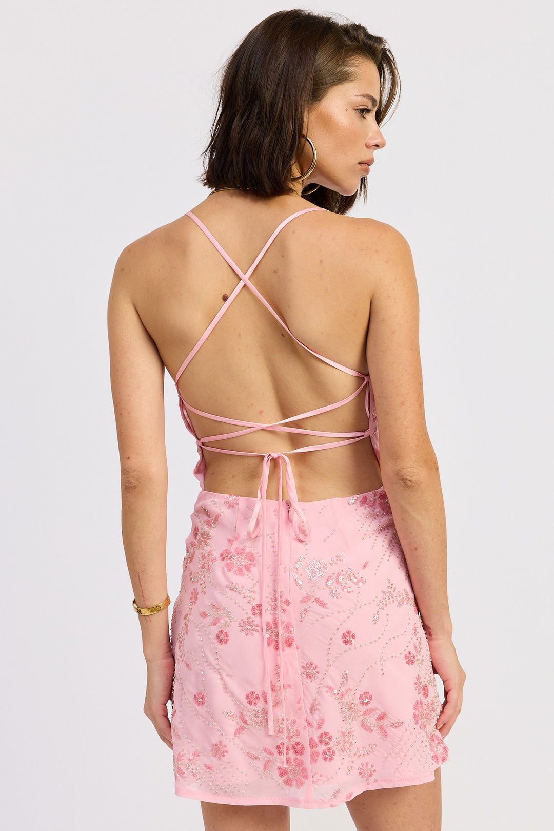 Spaghetti Strap Mini Dress With Rhinestones Detail