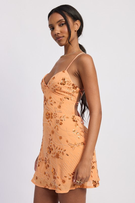 Spaghetti Strap Mini Dress With Rhinestones Detail