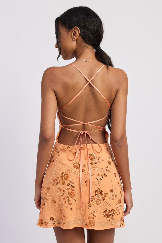 Spaghetti Strap Mini Dress With Rhinestones Detail