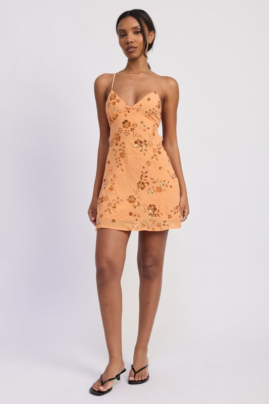 Spaghetti Strap Mini Dress With Rhinestones Detail