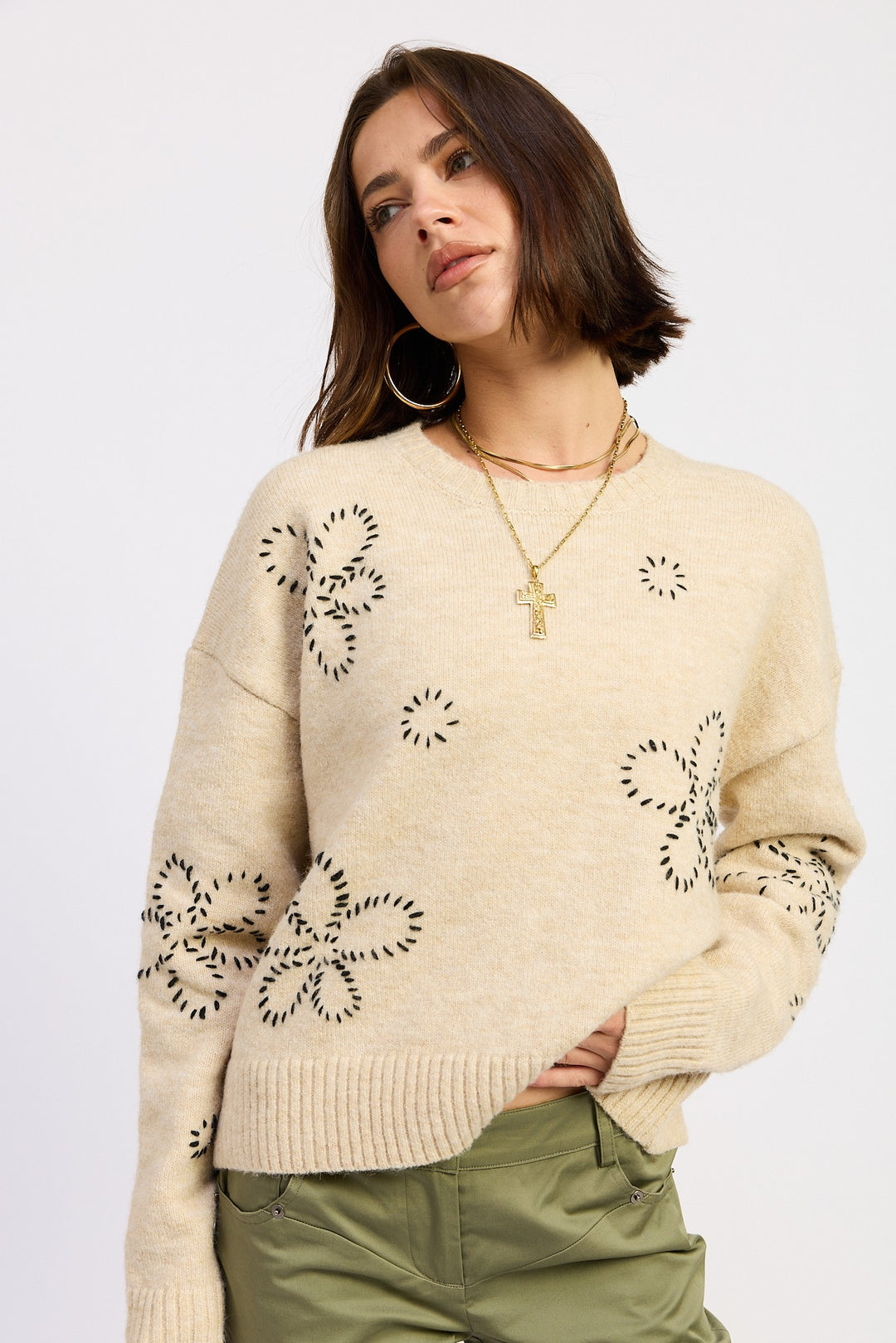 Floral Whipstitch Sweater
