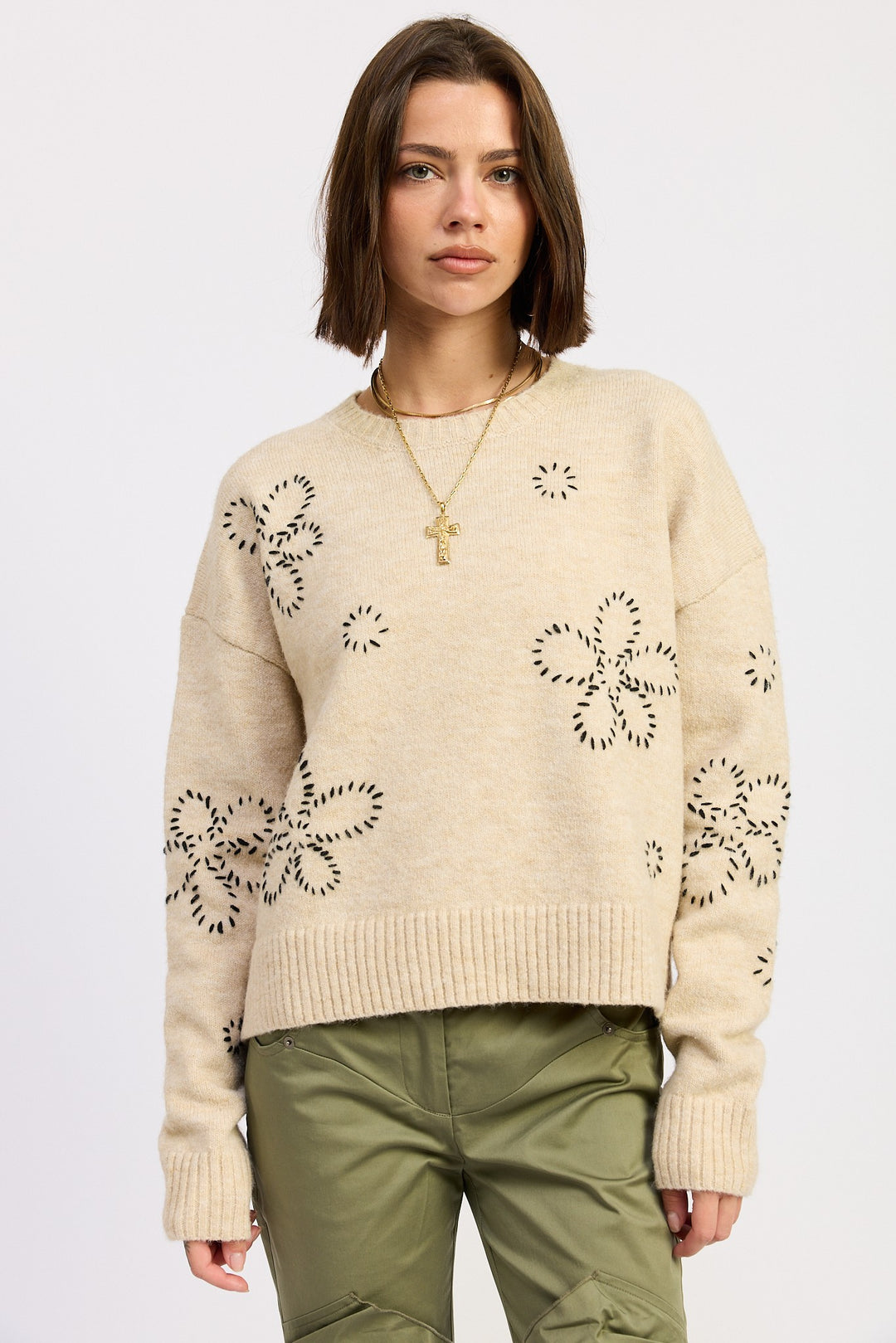 Oat Floral Whipstitch Sweater