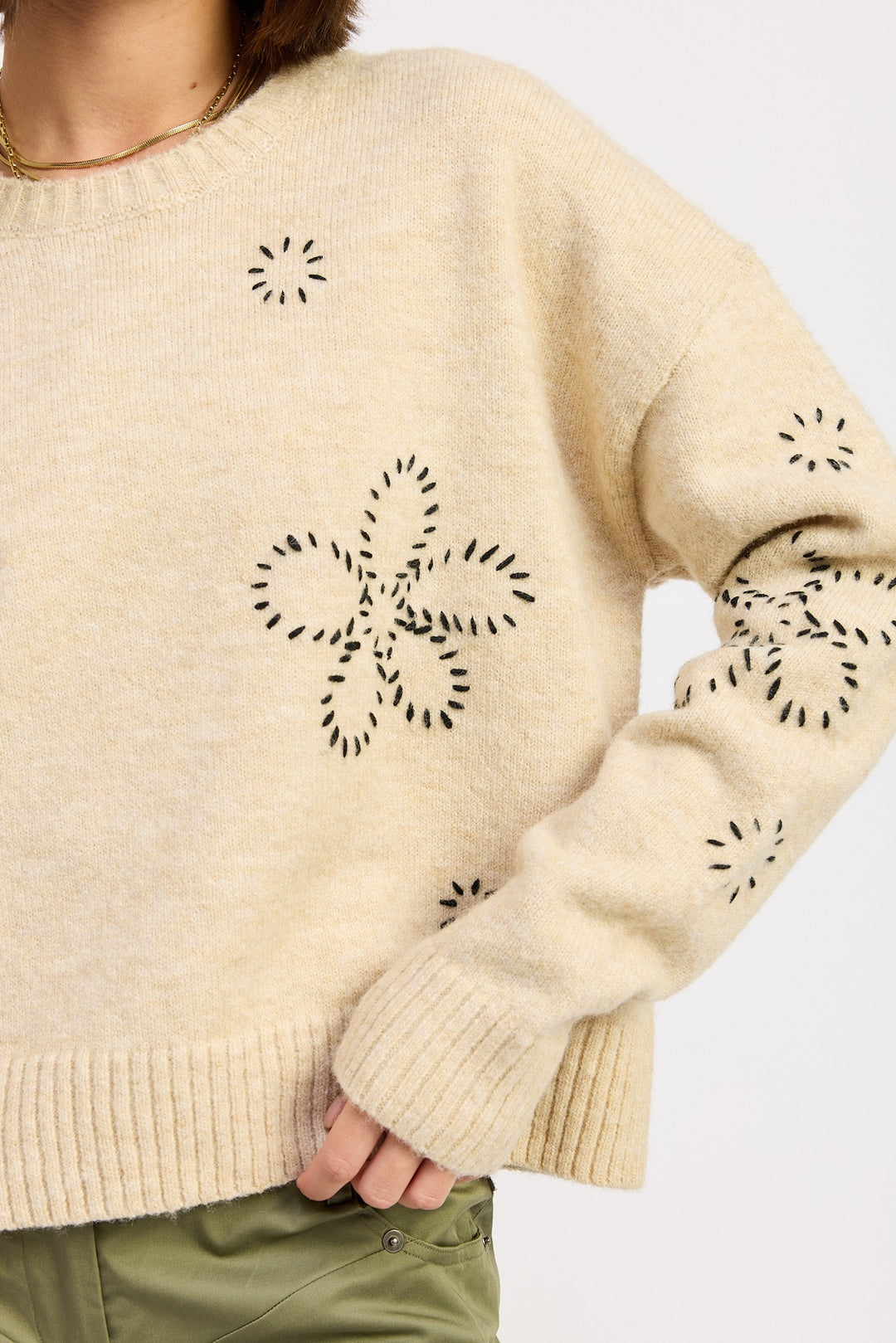 Oat Floral Whipstitch Sweater