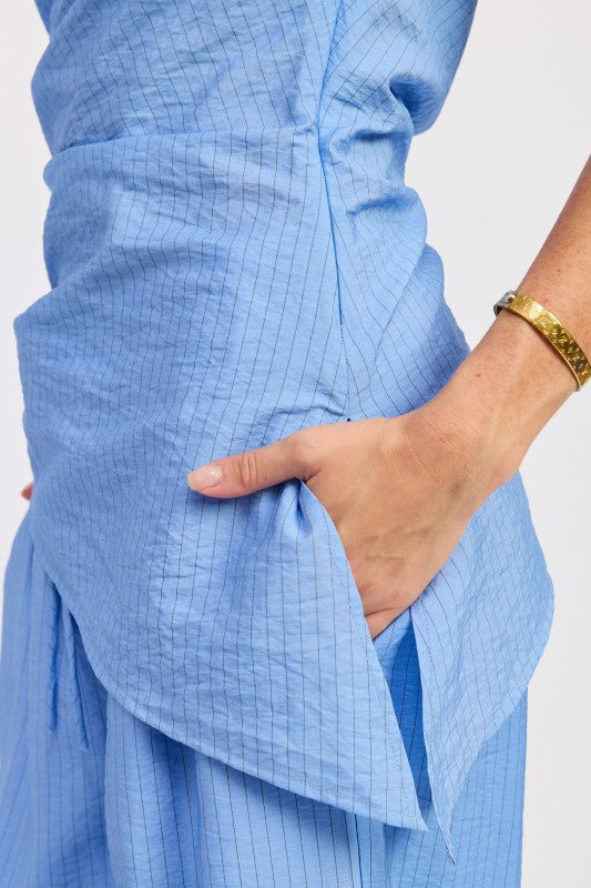 Yellow Black Stripe Asymmetrical Tunic Top