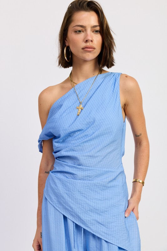 Blue Black Stripe Elsie Asymmetrical Top