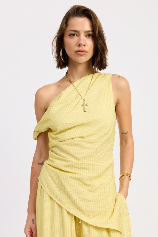 Yellow Black Stripe Elsie Asymmetrical Top