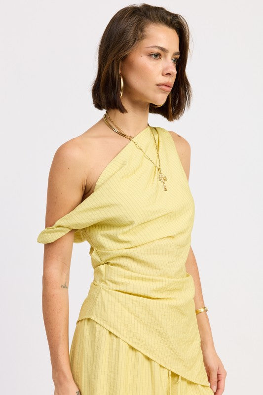 Yellow Black Stripe Elsie Asymmetrical Top