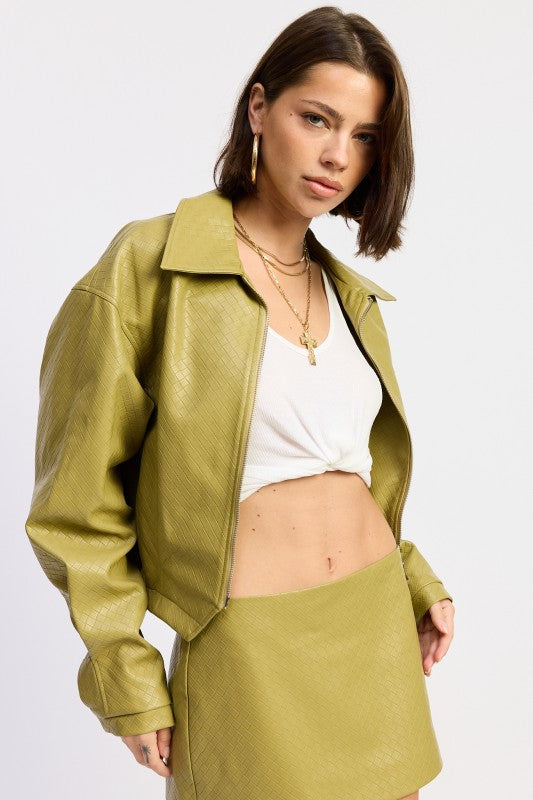 Cropped Jacket With Collar And Zipper