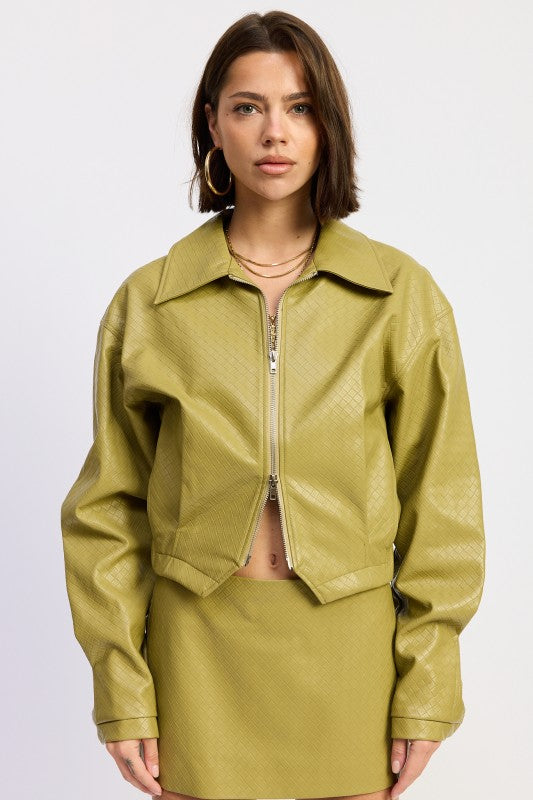 Cropped Jacket With Collar And Zipper