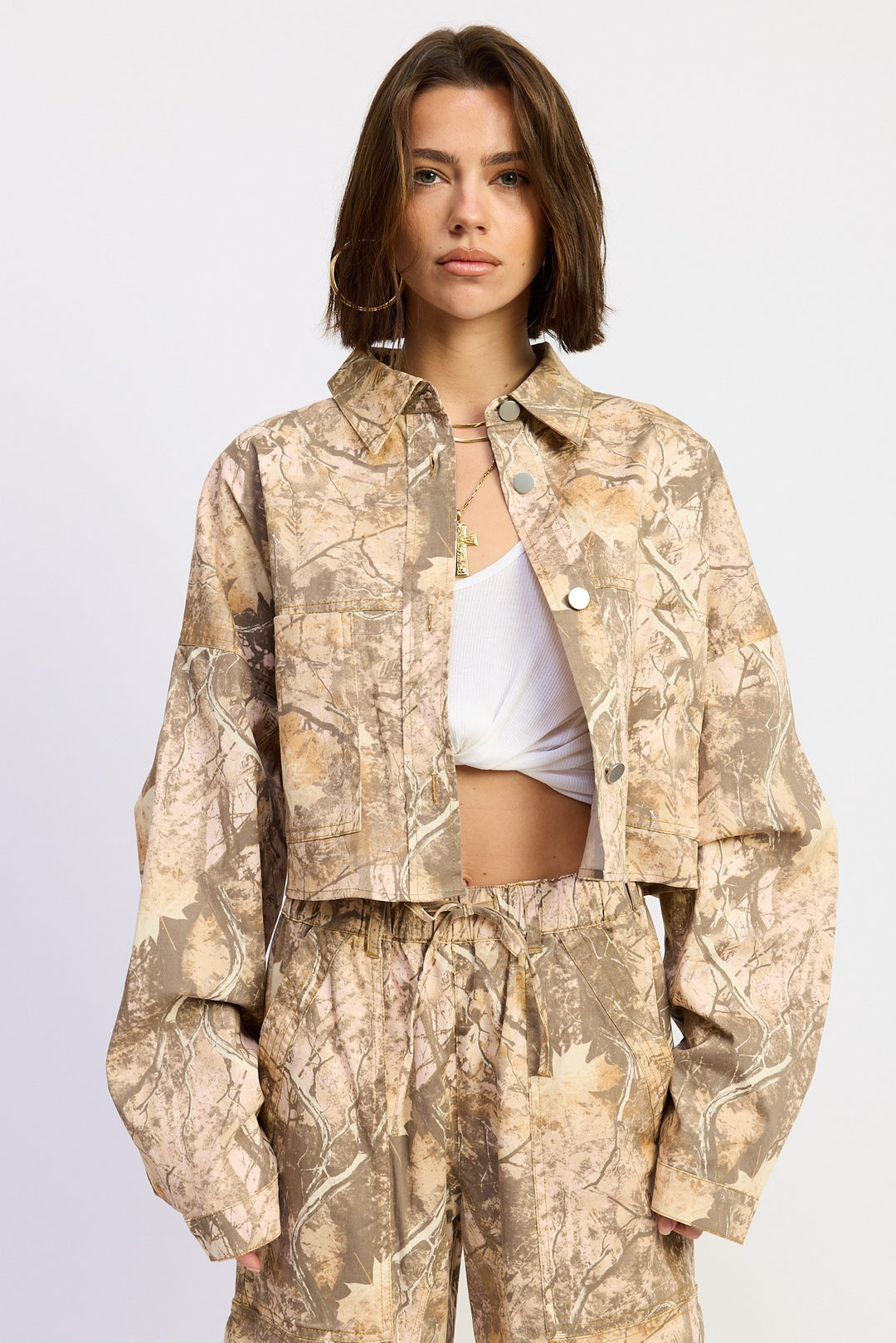 Olive Pink Blush Woodland Camo Oversized Jacket