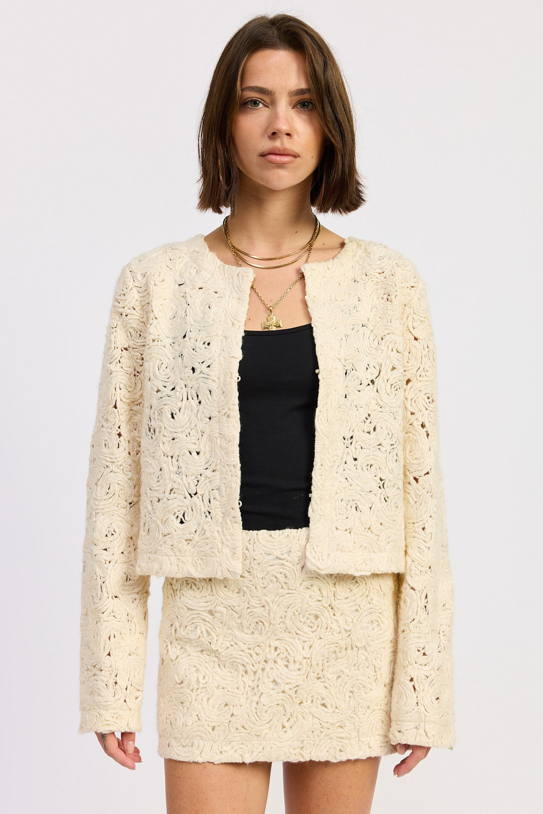Cream Novelty Macrame Cropped Jacket