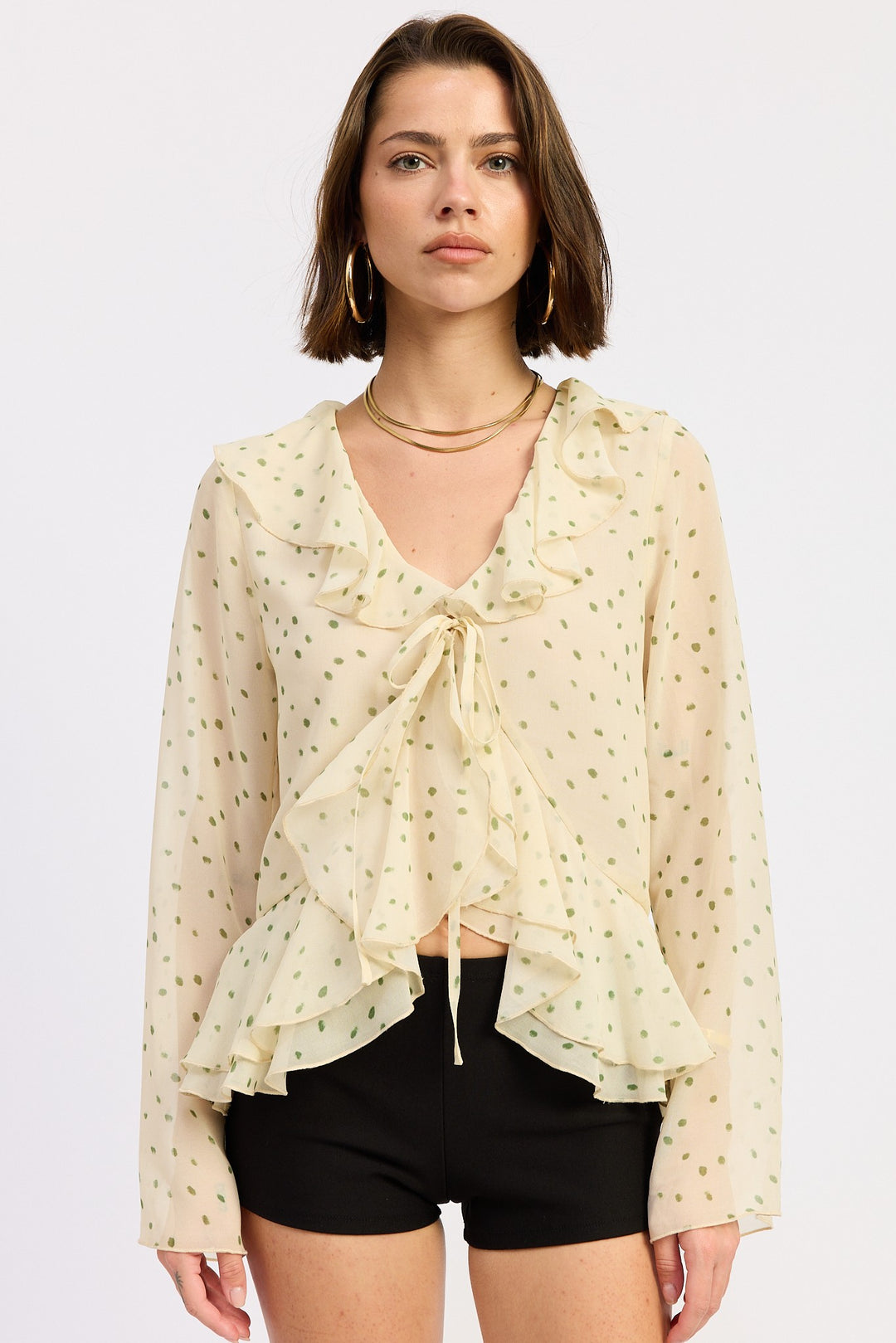 Ivory Green Flutter Open Butterfly Top
