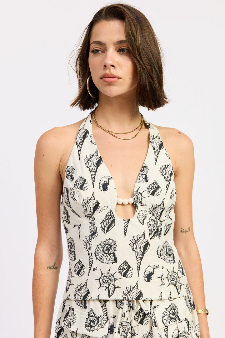 Beaded Cutout Halter Top