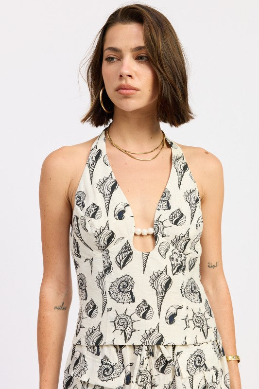 Beaded Cutout Halter Top