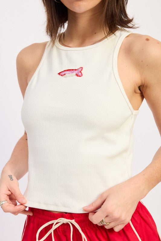 Navy-Pink Racer Back Tank Top Wtih Beading