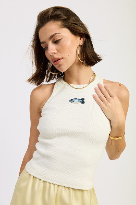 Racer Back Tank Top Wtih Beading