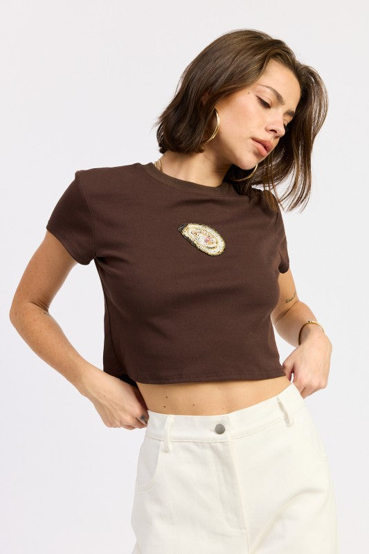 Oyster Embroidered Baby Tee