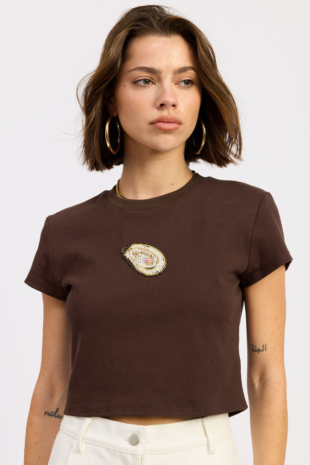 Oyster Embroidered Baby Tee