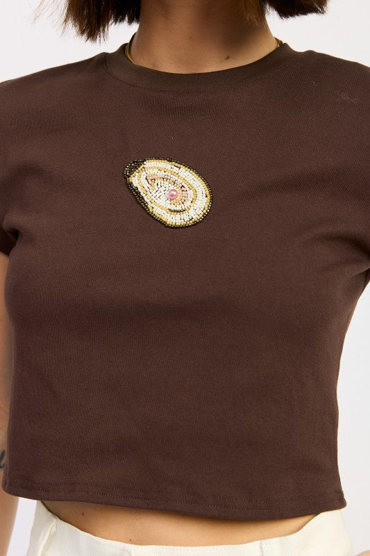 Oyster Embroidered Baby Tee