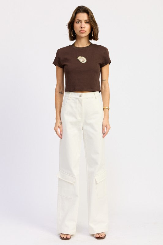 Oyster Embroidered Baby Tee