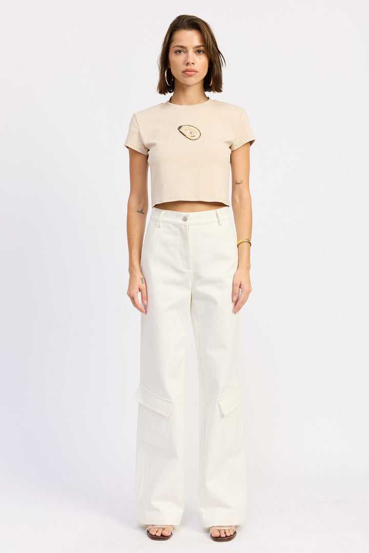 Oyster Embroidered Baby Tee