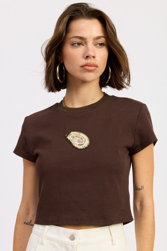 Oyster Embroidered Baby Tee