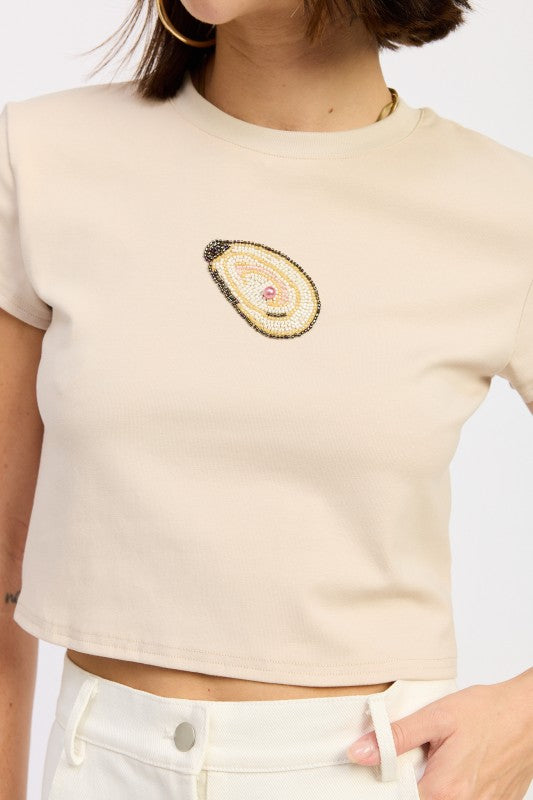 Oat Oyster Embroidered Baby Tee