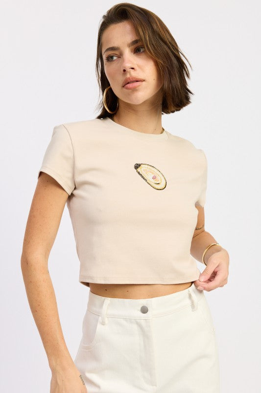 Oyster Embroidered Baby Tee