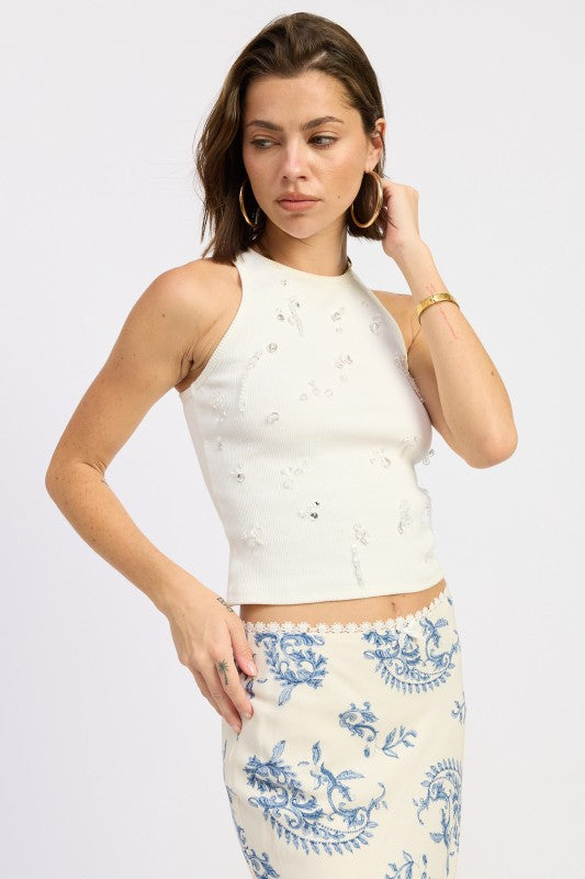 Racer Back Tank Top With Water Beads