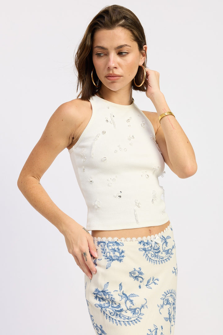 Racer Back Tank Top With Water Beads