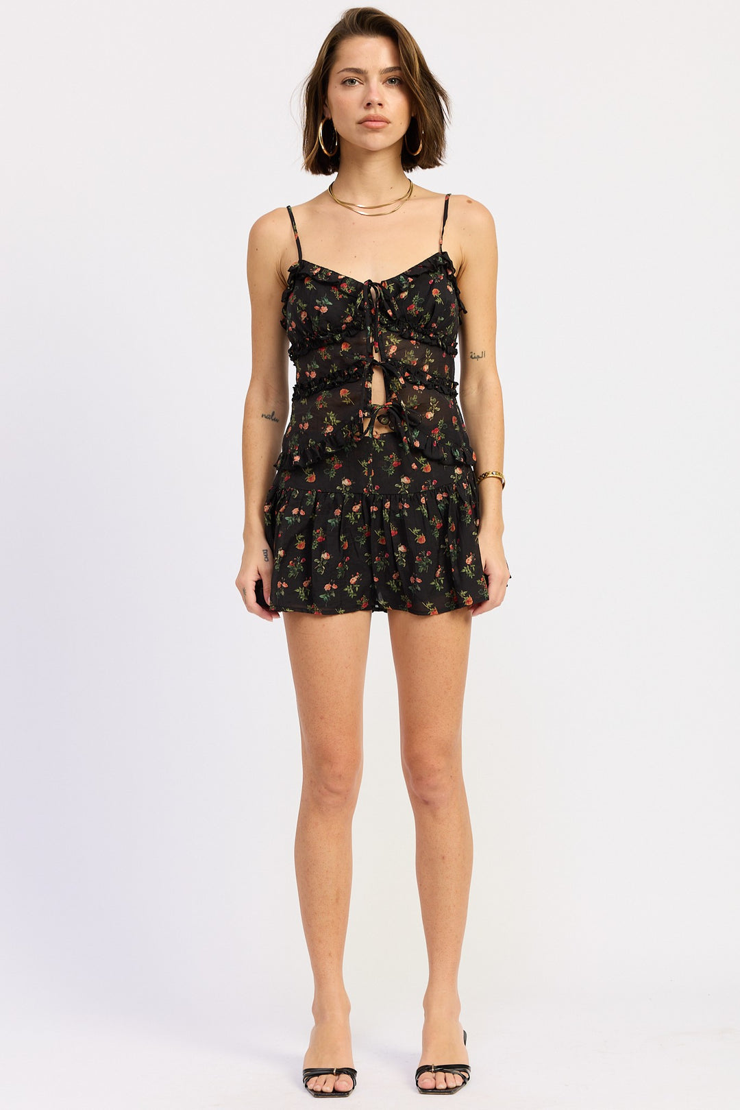 Ruffled Cami Top With Front Tie