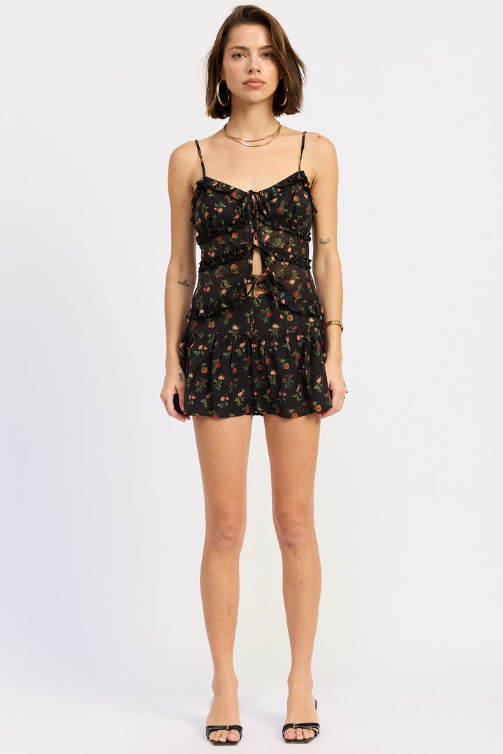 Ruffled Cami Top With Front Tie