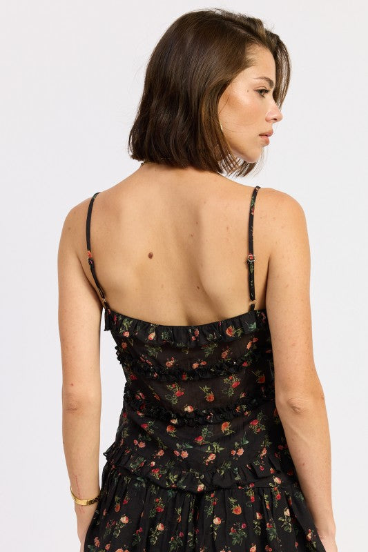 Ruffled Cami Top With Front Tie