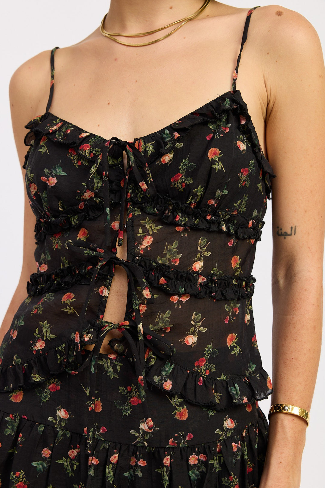 Ruffled Cami Top With Front Tie