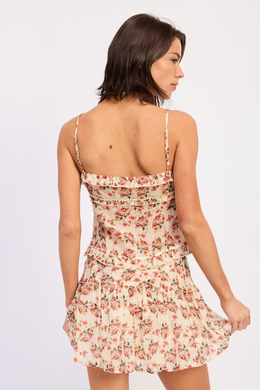 Ruffled Cami Top With Front Tie