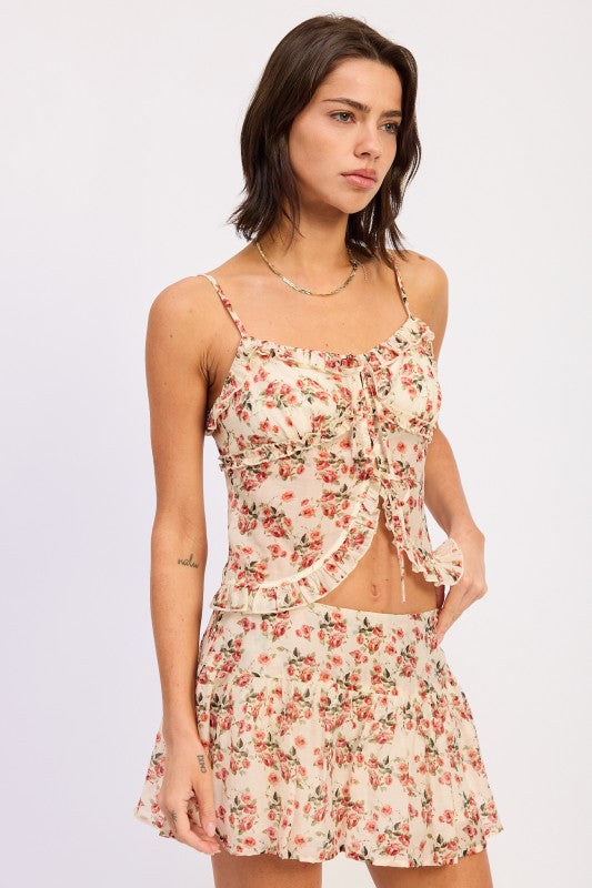 Ruffled Cami Top With Front Tie