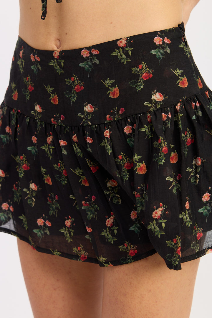 Ivory Floral Ruffled Mini Skort